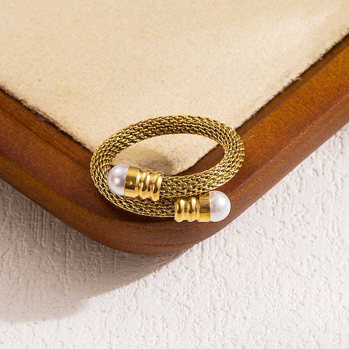 Elegante redondo chapeamento de aço inoxidável embutido pérola 18K conjunto de joias banhado a ouro