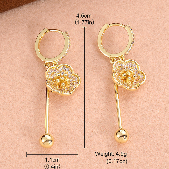 1 Pair Fashion Sweet Flower Plating Inlay Copper Zircon 14K Gold Plated Earrings