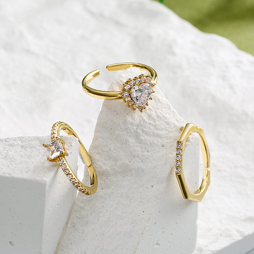 أزياء مايكرو مطعمة الزركون الخوخ صف القلب الماس 18K الذهب مطلي خاتم النحاس