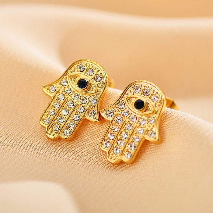 1 Pair Ethnic Style Animal Palm Copper Plating Inlay Zircon Ear Studs