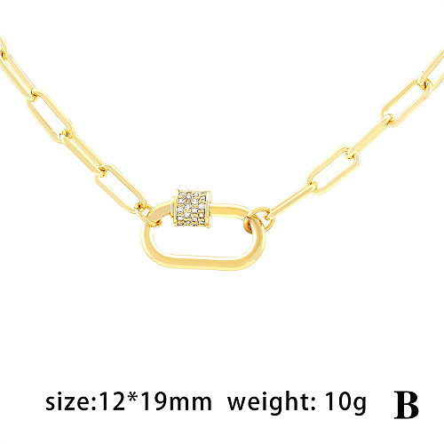 Simple Style Oval Copper Plating Inlay Zircon 18K Gold Plated Pendant Necklace