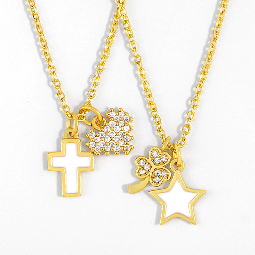 Koreanische Kurze fünfzackigen Stern Shell Anhänger Diamant Vierblättriges Kleeblatt Kupfer Schlüsselbein Kette Halskette Für Frauen