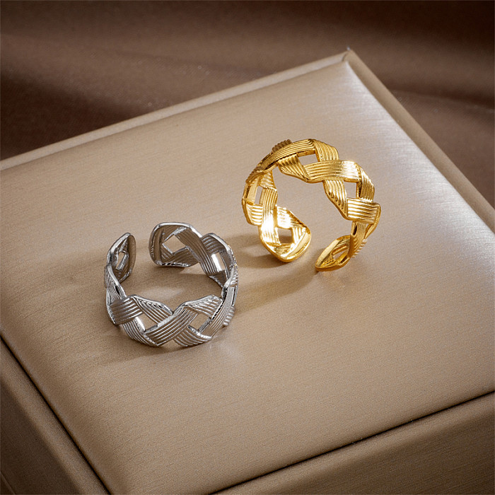 Einfacher offener Ring aus Titanstahl mit geometrischem Streifen, vergoldete Kupferringe