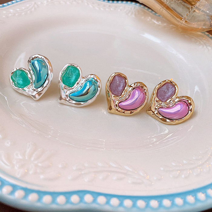1 Pair Sweet Heart Shape Plating Inlay Copper Resin Ear Studs
