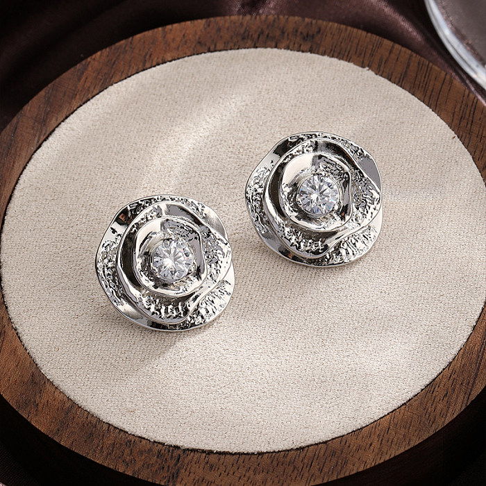 1 par de pinos de orelha banhados a prata, estilo vintage, estilo simples, flor, chapeamento, cobre, zircão