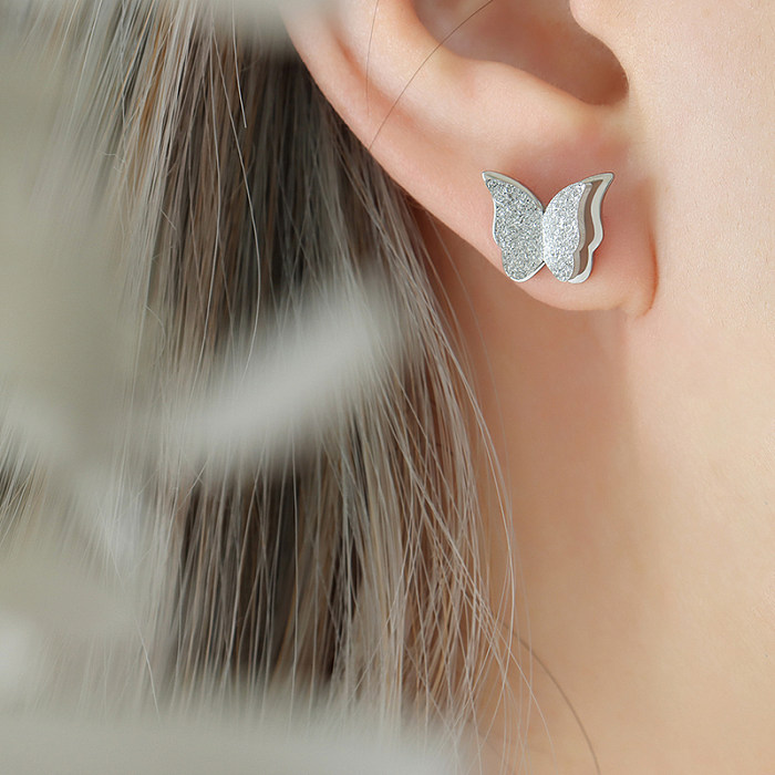 1 Set klassischer Stil Schmetterling Titan Stahl Inlay Titan Stahl Zirkon Ringe Ohrringe Halskette