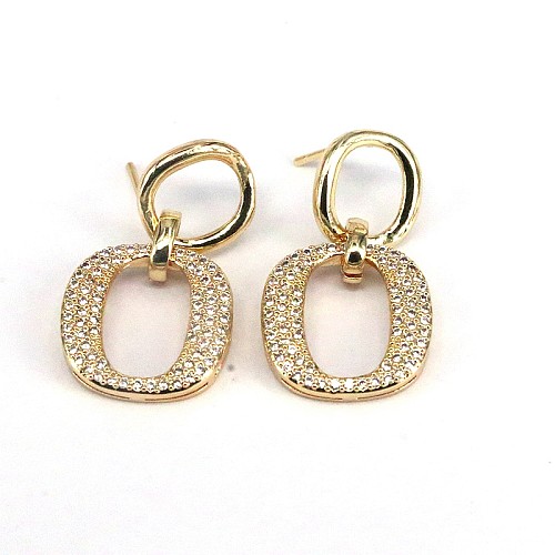 1 paire de boucles d'oreilles pendantes de Style Vintage, Style Simple, incrustation géométrique en cuivre et Zircon plaqué or 18 carats
