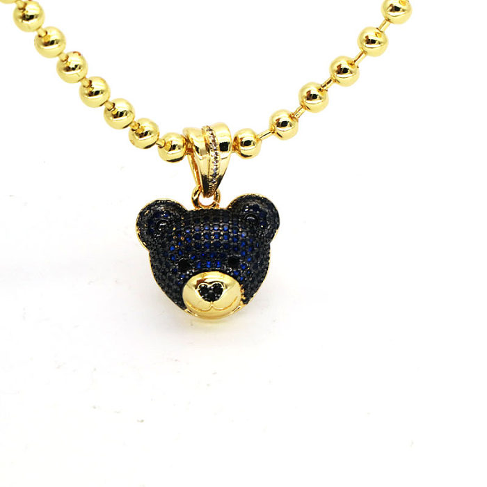 Simple Style Bear Copper Zircon Pendant Necklace In Bulk