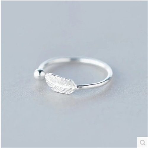 Fashion S925 Sterling Silver Feather Leaf Open Ring