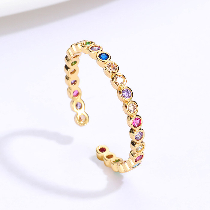 Fashion Retro Copper Electroplated 18K Gold Zircon Geometric Ring