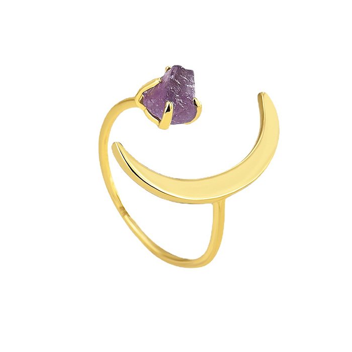 Anel de cobre da lua da moda, joias de anel com revestimento de lua, pedras preciosas artificiais, anéis de cobre