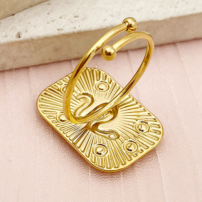 Retro Snake Stainless Steel Plating Inlay Rhinestones Gold Plated Open Rings