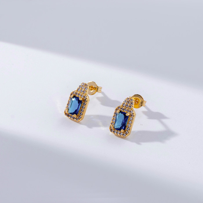 1 Pair Korean Style Square Plating Inlay Copper Zircon 18K Gold Plated Hoop Earrings