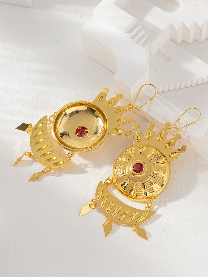 1 paire de boucles d'oreilles pendantes Style Vintage, incrustation de couleur unie, cuivre Zircon plaqué or 18 carats