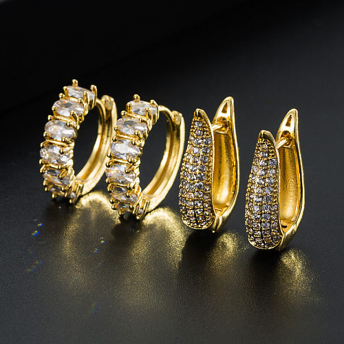 Boucles d'oreilles géométriques en cuivre plaqué or et Zircon micro-incrusté à la mode