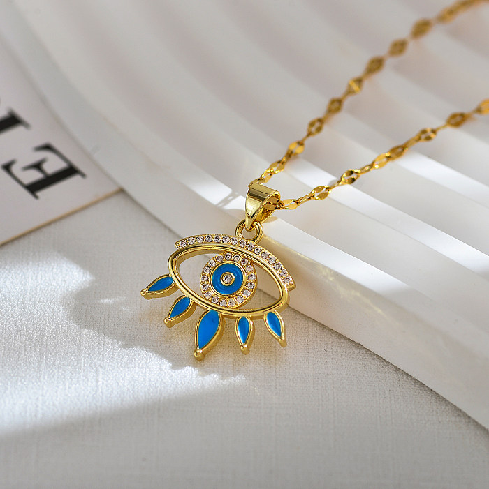 Modern Style Eye Copper Gold Plated Zircon Pendant Necklace In Bulk