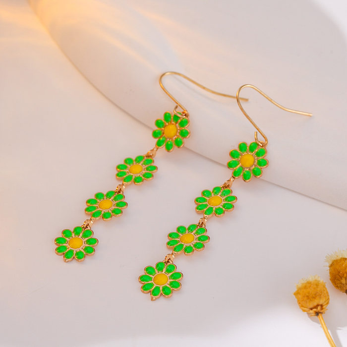 1 Pair Simple Style Flower Enamel Copper Drop Earrings