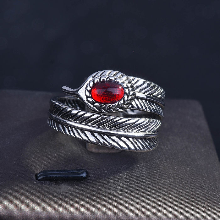 Red Diamond Plated S925 Sterling Silver Feather Ring Men And Women Open Ring
