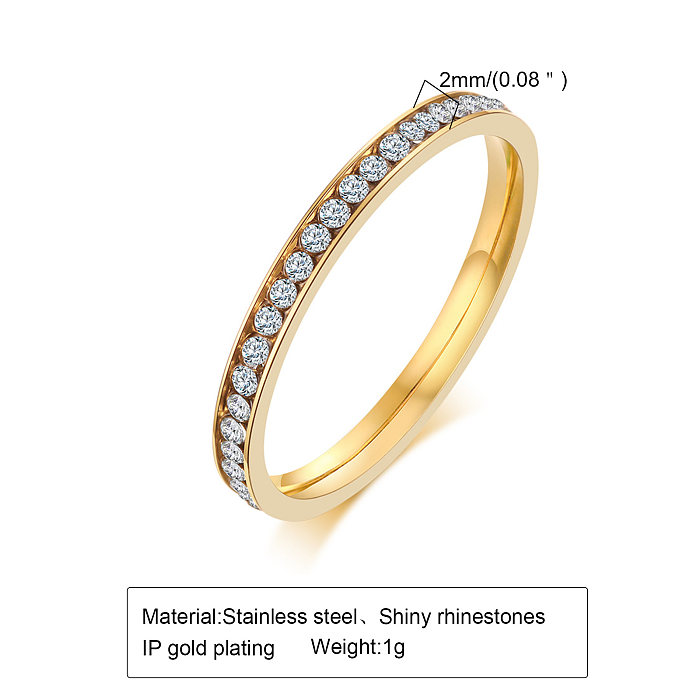 Wholesale Simple Style Circle Stainless Steel 18K Gold Plated Zircon Rings