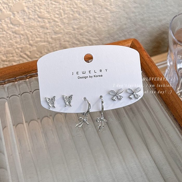 1 Set Fashion Butterfly Bow Knot Copper Plating Inlay Opal Zircon Drop Earrings Ear Studs