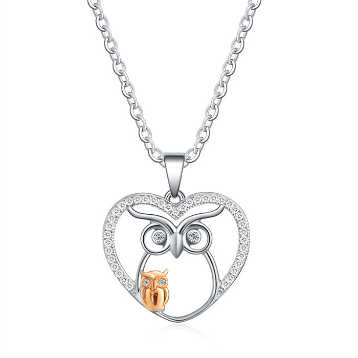 Casual Simple Style Letter Owl Copper Polishing Plating Inlay Zircon Silver Plated Pendant Necklace