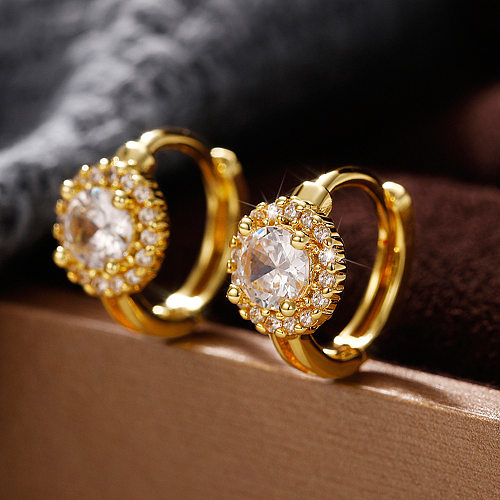 Boucles d'oreilles rondes en cuivre avec incrustation de diamants artificiels, style simple, 1 paire