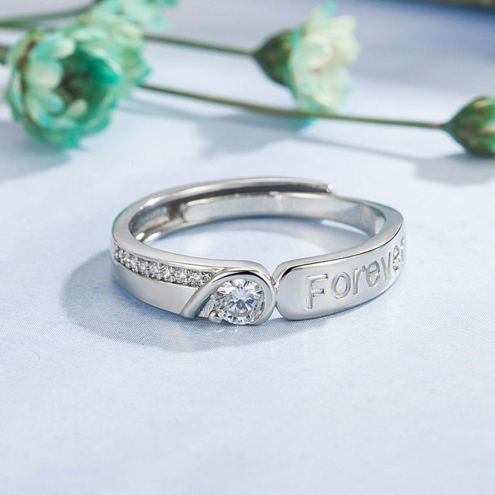 Korean Diamond-encrusted Zircon Heart-shaped Couple Copper Ring