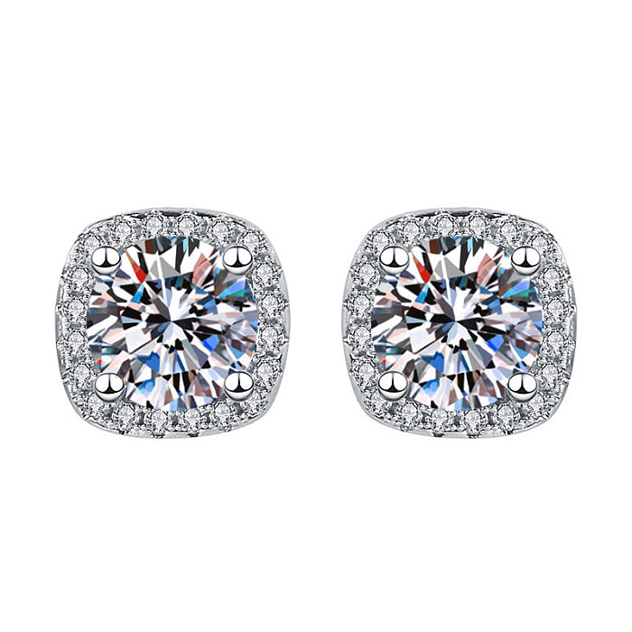 1 Pair Sweet Simple Style Round Heart Shape Bow Knot Plating Inlay Copper Zircon Silver Plated Drop Earrings