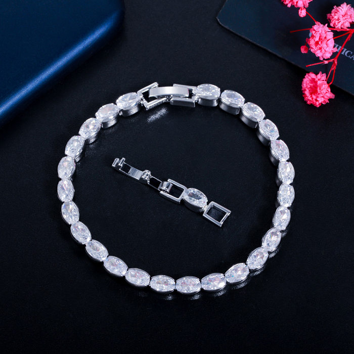 IG Style Simple Style Shiny Oval Brass Plating Inlay Zircon 14K Gold Plated Rhodium Plated Tennis Bracelet