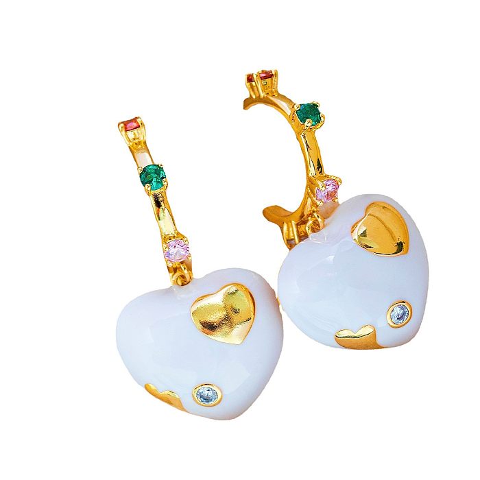 1 Pair Vintage Style Heart Shape Enamel Plating Inlay Copper Zircon Drop Earrings