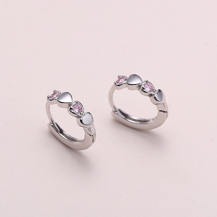 1 Pair Simple Style Commute Heart Shape Plating Inlay Copper Zircon Silver Plated Earrings