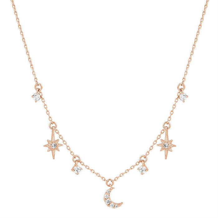 Fashion Simple Star And Moon Pendant Copper Inlaid Zircon Necklace