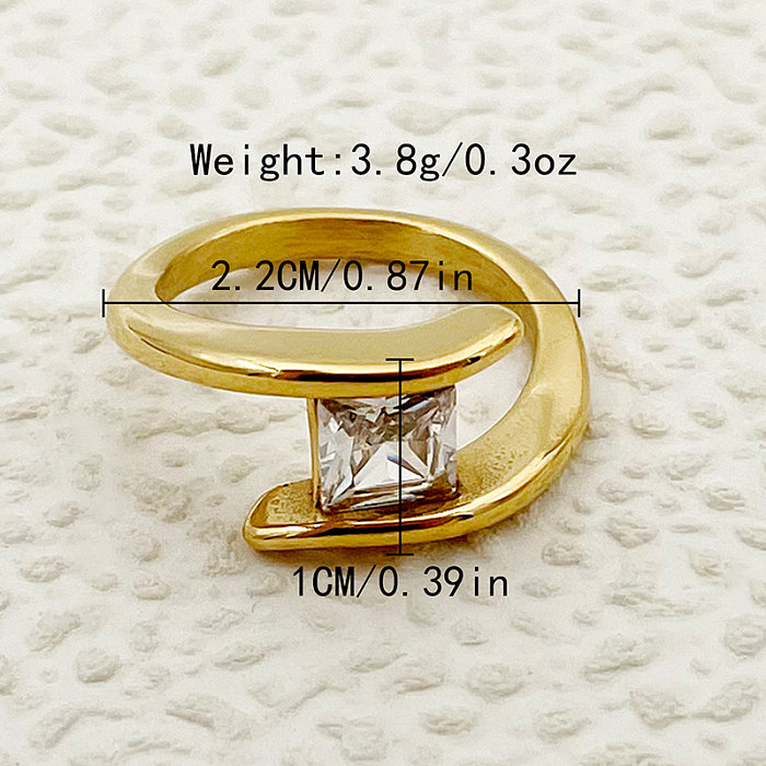 Novelty Artistic Irregular Square Stainless Steel Plating Inlay Zircon Gold Plated Rings