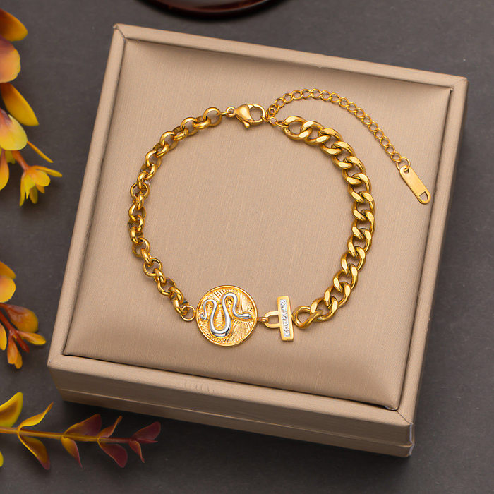 Elegante Schlangen-Armband-Halskette mit Titan-Stahlbeschichtung und Intarsien-Strasssteinen