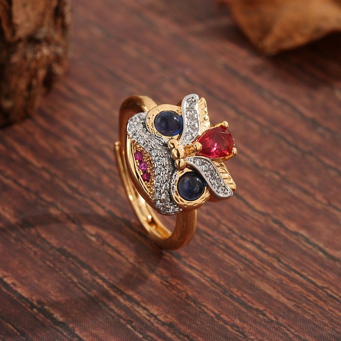 Vintage Style Classic Style Lion Copper Plating Inlay Zircon 18K Gold Plated Open Rings