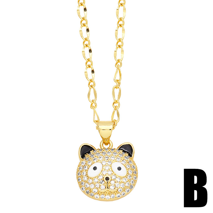 Cute Sweet Little Bear Panda Copper Plating Inlay Zircon 18K Gold Plated Pendant Necklace