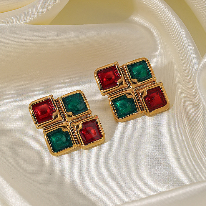 1 Pair Vintage Style Simple Style Color Block Enamel Plating Copper 18K Gold Plated Ear Studs