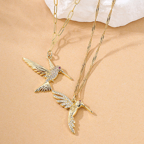 Fashion Bird Copper Pendant Necklace Inlay Zircon Copper Necklaces