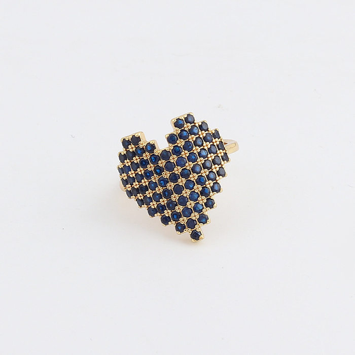 Anneaux de cuivre en forme de coeur de style simple incrustation d'anneaux de cuivre Zircon