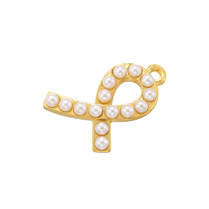 Casual Elegant Classic Style Bow Knot Copper 18K Gold Plated Artificial Pearls Charms In Bulk