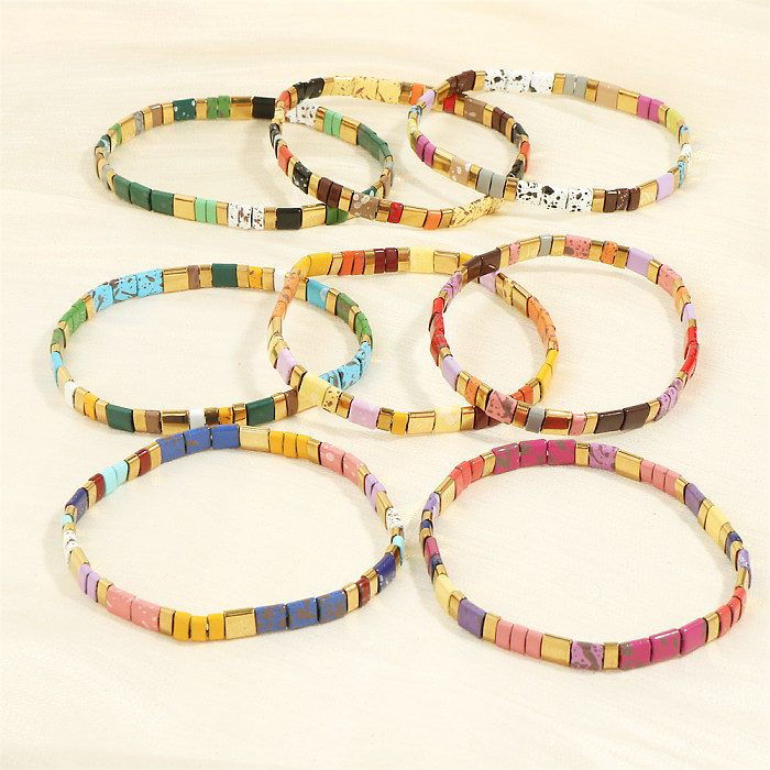 Bohemian Beach Square Kupferperlen-Einbrennlack-Beschichtung, 18 Karat vergoldete Armbänder