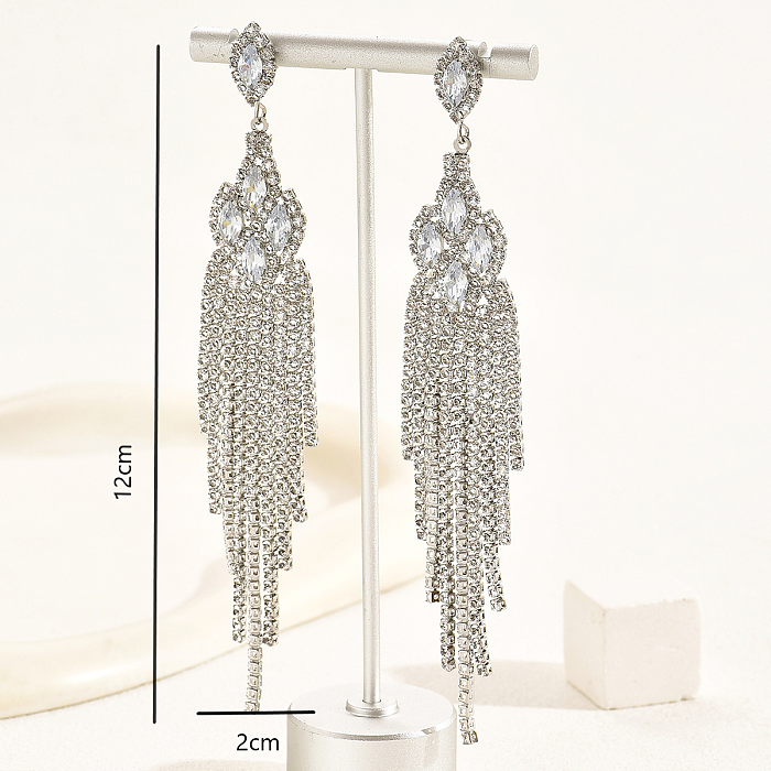 2 Pieces Glam Luxurious Shiny Water Droplets Tassel Plating Inlay Copper Rhinestones Glass 18K Gold Plated White Gold Plated Drop Earrings