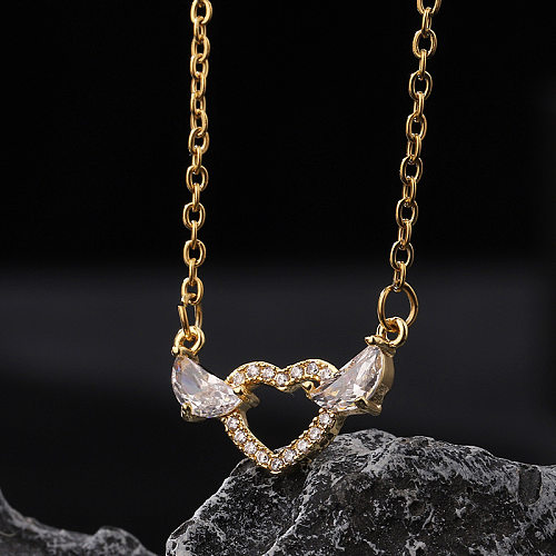 Doce coração forma titânio aço cobre chapeamento inlay zircon 18k colar pingente banhado a ouro