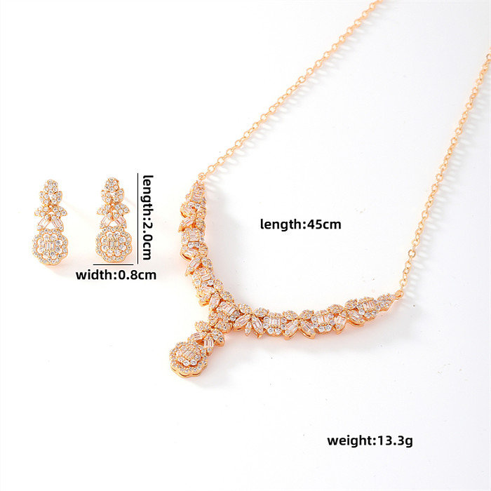 Casual Simple Style Shiny Flower Butterfly Copper Plating Inlay Zircon Earrings Necklace