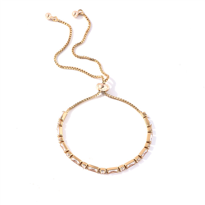 Estilo vintage estilo simples brilhante redondo quadrado cobre chapeamento inlay zircão banhado a ouro pulseiras