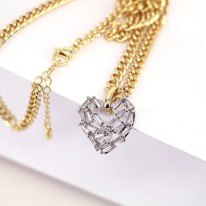 Mode coeur Zircon pendentif cuivre galvanoplastie chaîne épaisse collier femme