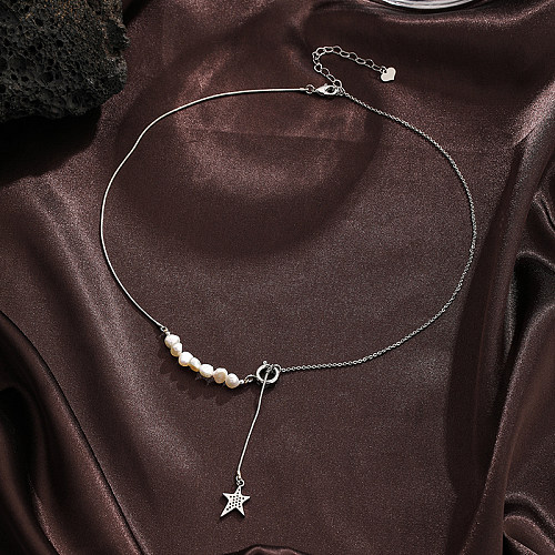 Collar chapado en plata con revestimiento de cobre y pentagrama de estilo simple