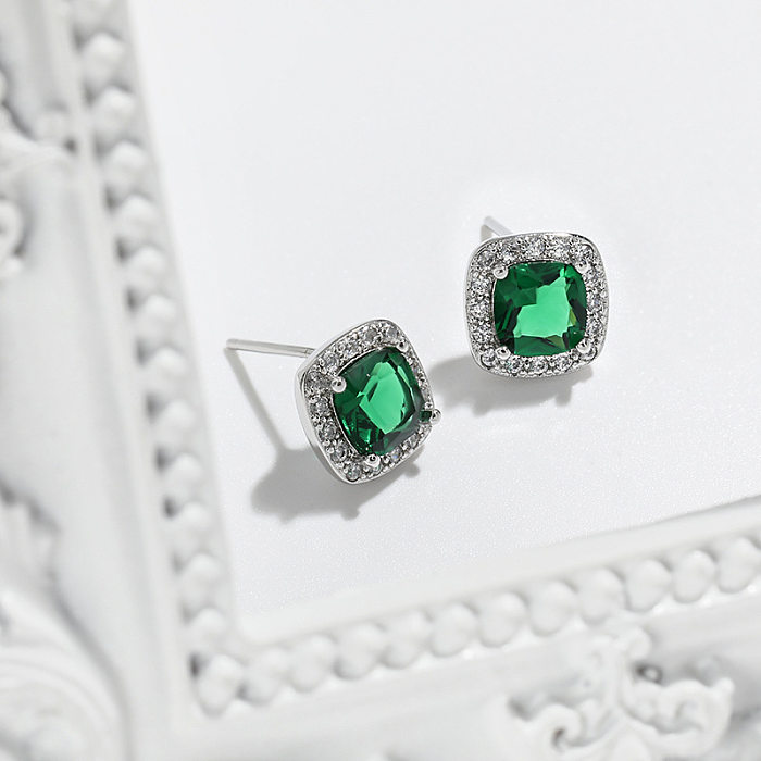 1 Pair Elegant Square Plating Inlay Copper Zircon Ear Studs