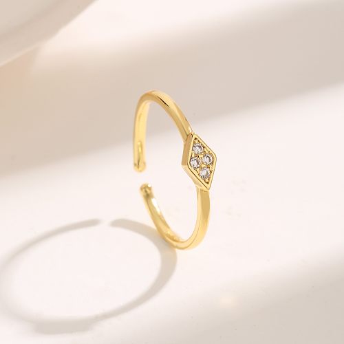 Simple Style Rhombus Copper Plating Inlay Zircon 18K Gold Plated Rings