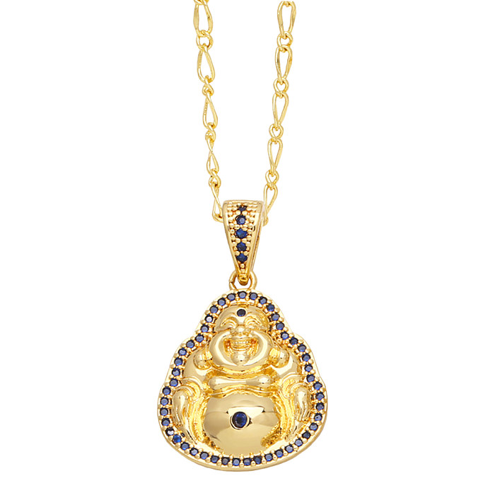 Chinoiserie Streetwear Human Copper 18K Gold Plated Zircon Pendant Necklace In Bulk